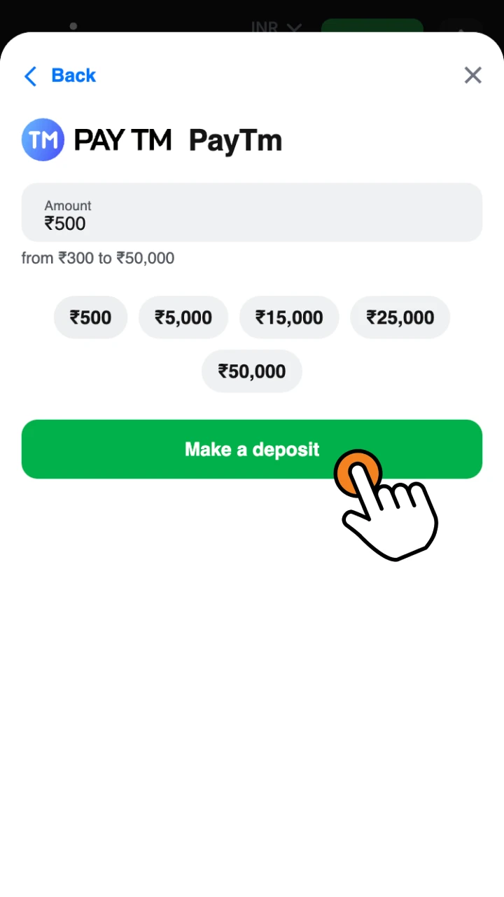 Make a deposit via 1win payment systems.