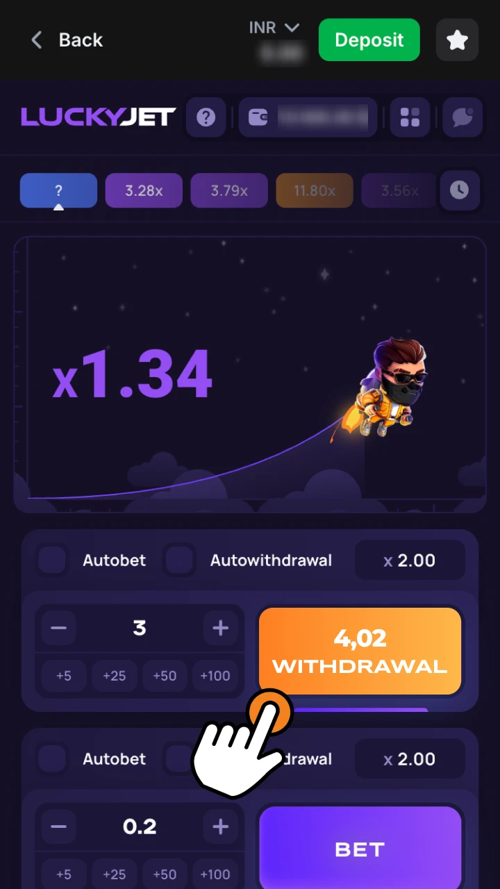 Start playing on 1win Lucky Jet and click withdraw.